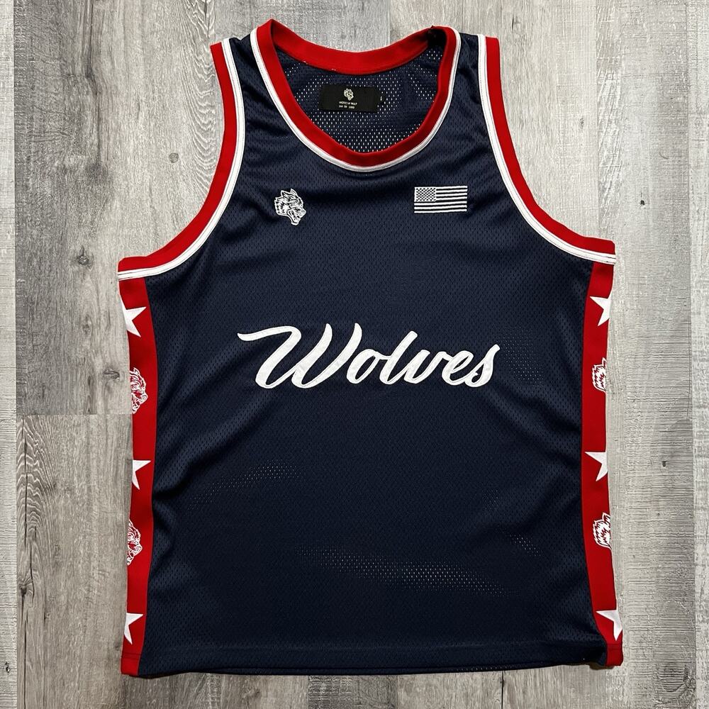 Darc Sport WOLVES Limited Edition Basketball Jersey Red/Blue USA #144/1000 Sz L